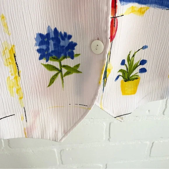 Vintage 90s Novelty Floral Grid Blouse Art Teacher Aesthetic Sz 10P - Picture 7 of 12